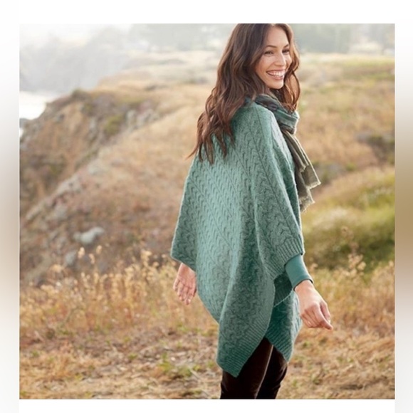 J. Jill cable knit poncho One Size Green - Picture 2 of 7
